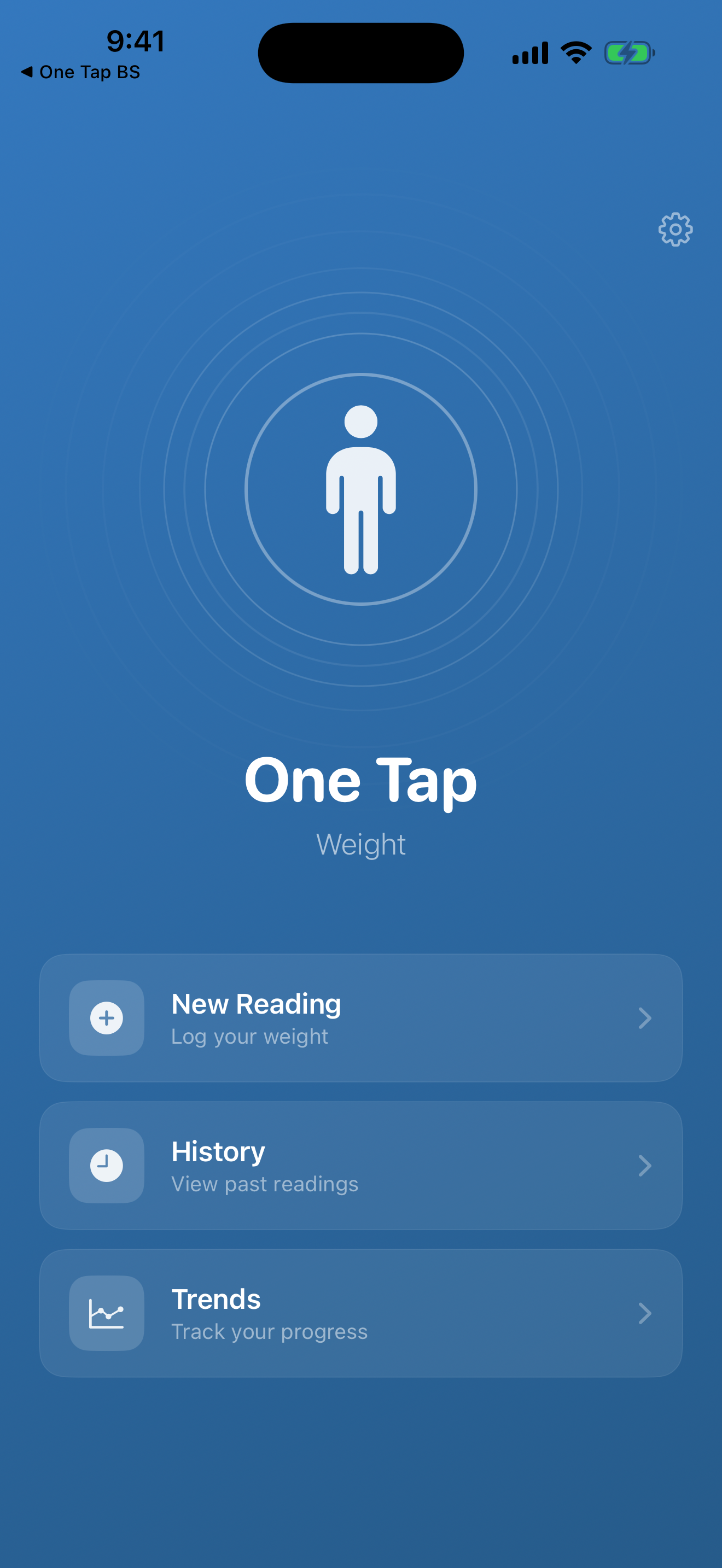 One Tap Weight welcome screen
